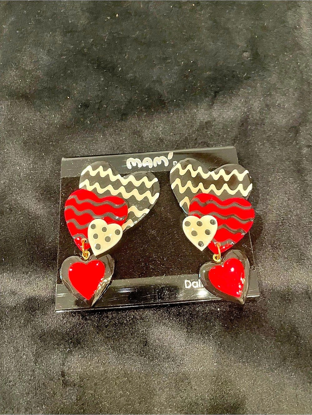 MAM Designs Dallas vintage 1980’sRed & Gold Heart Dangle Earrings